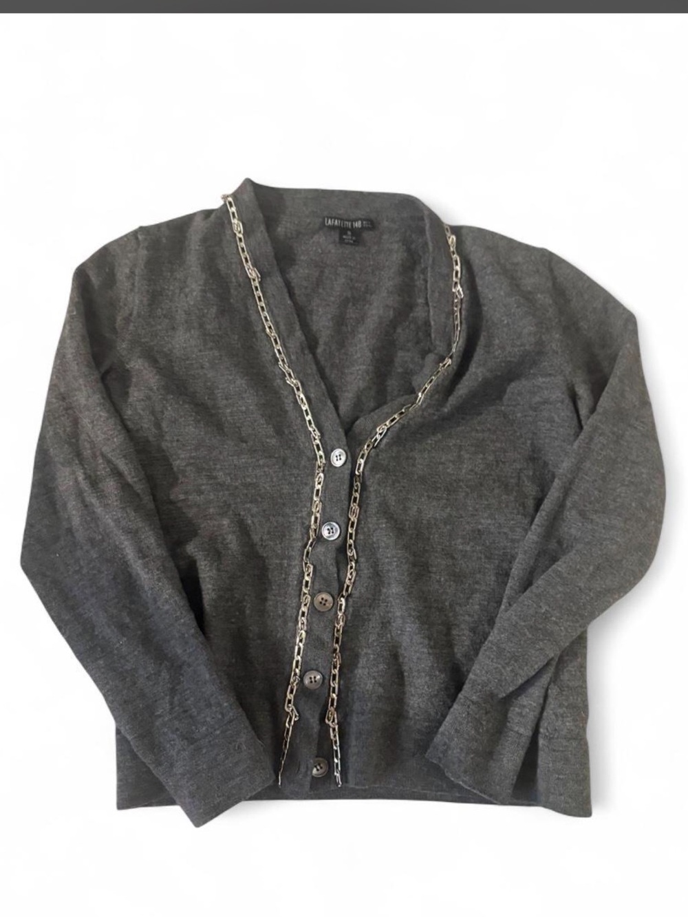 Lafayette 148 New York Gray Button-Front chain wool cardigan Sweater